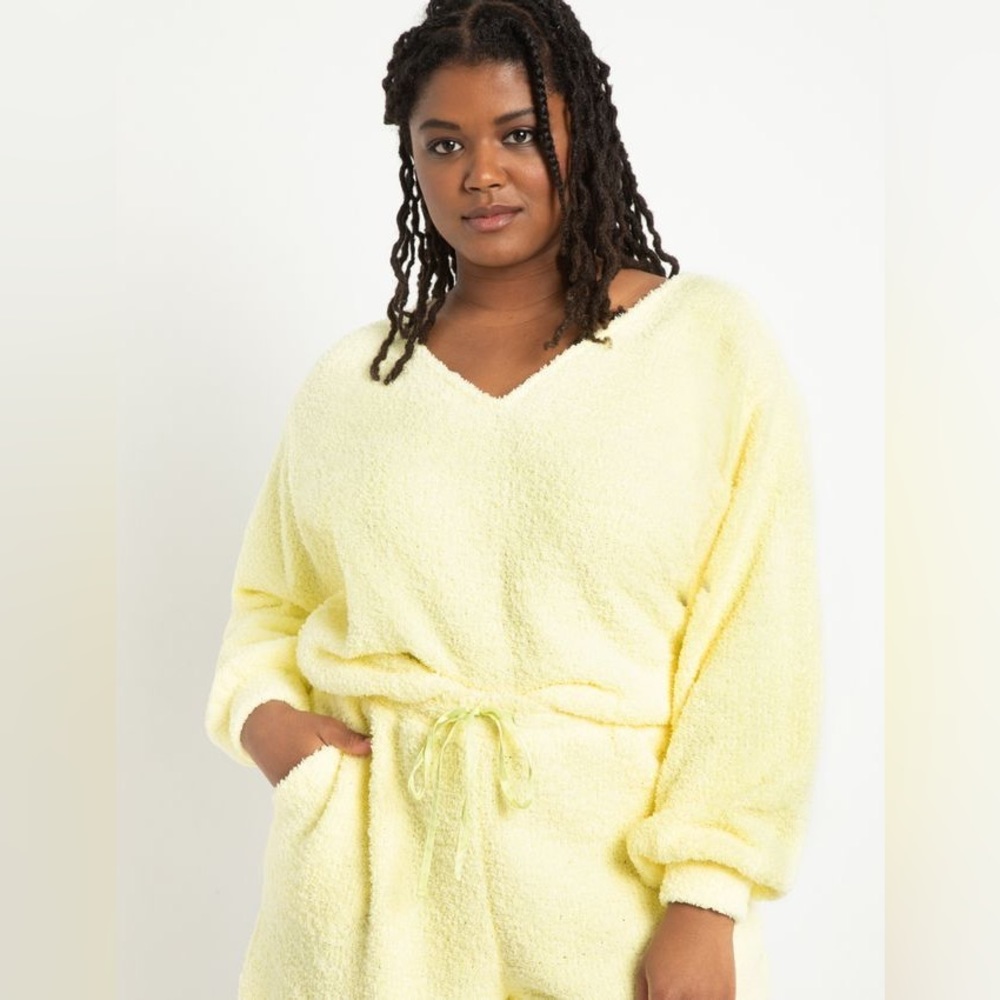Eloquii Fuzzy V-Neck Loungewear Top